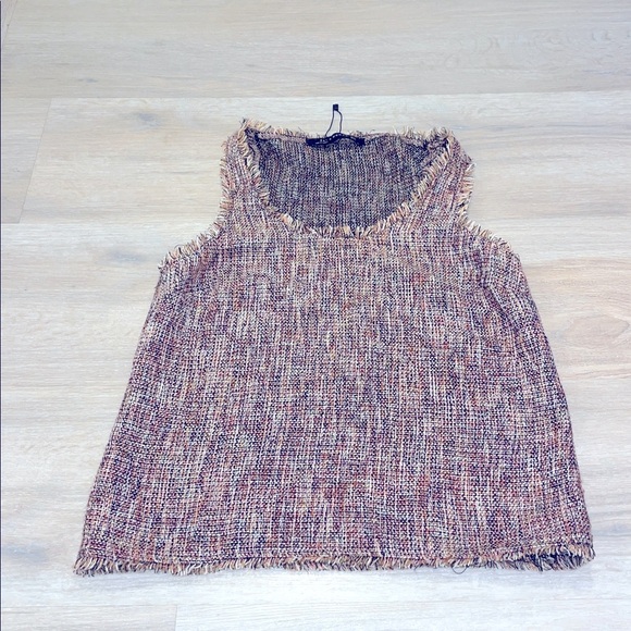 Zara multicolor tweed Raw edge fringe sleeveless tank top Fall colors - Picture 4 of 8